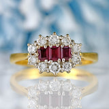 Ellibelle Jewellery Vintage 1992 Ruby & Diamond 18ct Gold Cluster Ring