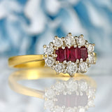 Ellibelle Jewellery Vintage 1992 Ruby & Diamond 18ct Gold Cluster Ring