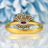 Ellibelle Jewellery Vintage 1992 Ruby & Diamond 18ct Gold Cluster Ring
