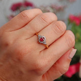 Ellibelle Jewellery Vintage 1992 Ruby & Diamond 18ct Gold Cluster Ring