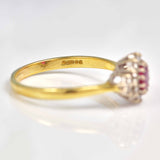 Ellibelle Jewellery Vintage 1992 Ruby & Diamond 18ct Gold Cluster Ring