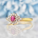 Ellibelle Jewellery Vintage 1992 Ruby & Diamond 18ct Gold Cluster Ring