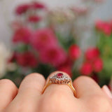 Ellibelle Jewellery Vintage 1992 Ruby & Diamond 18ct Gold Cluster Ring