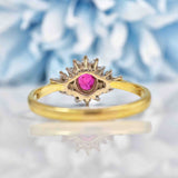 Ellibelle Jewellery Vintage 1992 Ruby & Diamond 18ct Gold Cluster Ring