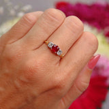 Ellibelle Jewellery Vintage 1992 Ruby & Diamond 18ct Gold Three-Stone Trilogy Ring