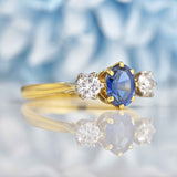Ellibelle Jewellery Vintage 1992 Sapphire & Diamond Three Stone Engagement Ring