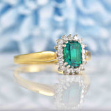 Ellibelle Jewellery Vintage 1992 Synthetic Emerald & Diamond Cluster Ring