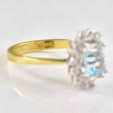 Ellibelle Jewellery Vintage 1993 Aquamarine & Diamond 18ct Gold Cluster Ring