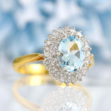 Ellibelle Jewellery Vintage 1993 Aquamarine & Diamond 18ct Gold Cluster Ring