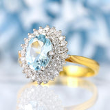 Ellibelle Jewellery Vintage 1993 Aquamarine & Diamond 18ct Gold Cluster Ring