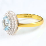 Ellibelle Jewellery Vintage 1993 Aquamarine & Diamond 18ct Gold Cluster Ring