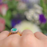 Ellibelle Jewellery Vintage 1993 Emerald & Diamond 18ct Gold Cluster Ring