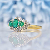 Ellibelle Jewellery Vintage 1993 Synthetic Emerald & Diamond Triple Cluster Ring