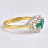 Ellibelle Jewellery Vintage 1993 Synthetic Emerald & Diamond Triple Cluster Ring
