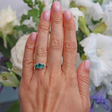 Ellibelle Jewellery Vintage 1993 Synthetic Emerald & Diamond Triple Cluster Ring