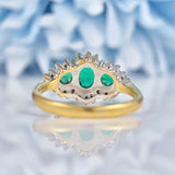 Ellibelle Jewellery Vintage 1993 Synthetic Emerald & Diamond Triple Cluster Ring