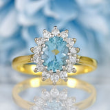 Ellibelle Jewellery Vintage 1994 Aquamarine & Diamond 18ct Gold Cluster Ring
