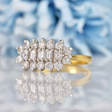 Ellibelle Jewellery Vintage 1994 Baguette & Brilliant Cut 18ct Gold Diamond Cluster Ring
