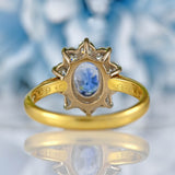 Ellibelle Jewellery Vintage 1994 Ceylon Sapphire & Diamond 18ct Gold Cluster Engagement Ring