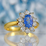 Ellibelle Jewellery Vintage 1994 Ceylon Sapphire & Diamond 18ct Gold Cluster Engagement Ring