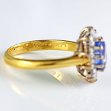 Ellibelle Jewellery Vintage 1994 Ceylon Sapphire & Diamond 18ct Gold Cluster Engagement Ring