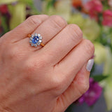 Ellibelle Jewellery Vintage 1994 Ceylon Sapphire & Diamond 18ct Gold Cluster Engagement Ring