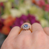 Ellibelle Jewellery Vintage 1994 Ceylon Sapphire & Diamond 18ct Gold Cluster Engagement Ring