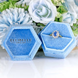 Ellibelle Jewellery Vintage 1994 Ceylon Sapphire & Diamond 18ct Gold Cluster Engagement Ring