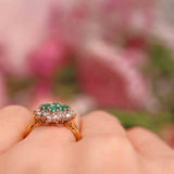 Ellibelle Jewellery Vintage 1994 Natural Emerald & Diamond 18ct Gold Cluster Ring