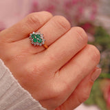 Ellibelle Jewellery Vintage 1994 Natural Emerald & Diamond 18ct Gold Cluster Ring