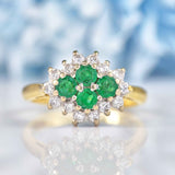 Ellibelle Jewellery Vintage 1994 Natural Emerald & Diamond 18ct Gold Cluster Ring