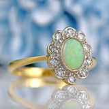 Ellibelle Jewellery Vintage 1994 Opal & Diamond 18ct Gold Cluster Engagement Ring