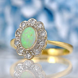 Ellibelle Jewellery Vintage 1994 Opal & Diamond 18ct Gold Cluster Engagement Ring