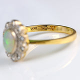 Ellibelle Jewellery Vintage 1994 Opal & Diamond 18ct Gold Cluster Engagement Ring