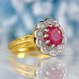 Ellibelle Jewellery Vintage 1994 Ruby & Diamond 18ct Gold Cluster Ring