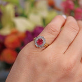 Ellibelle Jewellery Vintage 1994 Ruby & Diamond 18ct Gold Cluster Ring