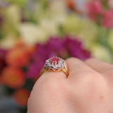 Ellibelle Jewellery Vintage 1994 Ruby & Diamond 18ct Gold Cluster Ring