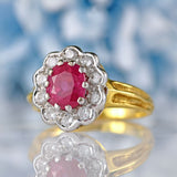 Ellibelle Jewellery Vintage 1994 Ruby & Diamond 18ct Gold Cluster Ring