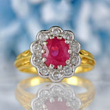 Ellibelle Jewellery Vintage 1994 Ruby & Diamond 18ct Gold Cluster Ring
