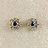 Ellibelle Jewellery Vintage 1994 Ruby & Diamond 18ct Gold Daisy Stud Earrings