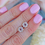 Ellibelle Jewellery Vintage 1994 Ruby & Diamond 18ct Gold Daisy Stud Earrings