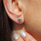 Ellibelle Jewellery Vintage 1994 Ruby & Diamond 18ct Gold Daisy Stud Earrings