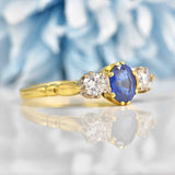 Ellibelle Jewellery Vintage 1994 Sapphire & Diamond 18ct Gold Three Stone Engagement Ring