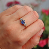 Ellibelle Jewellery Vintage 1994 Sapphire & Diamond 18ct Gold Three Stone Engagement Ring