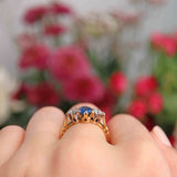 Ellibelle Jewellery Vintage 1994 Sapphire & Diamond 18ct Gold Three Stone Engagement Ring