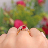 Ellibelle Jewellery Vintage 1994 Synthetic Ruby & Diamond Three Stone Trilogy Ring
