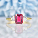 Ellibelle Jewellery Vintage 1994 Synthetic Ruby & Diamond Three Stone Trilogy Ring