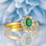 Ellibelle Jewellery Vintage 1995 Emerald & Diamond 18ct Gold Cluster Ring (0.40cts)