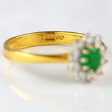 Ellibelle Jewellery Vintage 1995 Emerald & Diamond 18ct Gold Cluster Ring