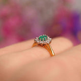 Ellibelle Jewellery Vintage 1995 Emerald & Diamond 18ct Gold Cluster Ring